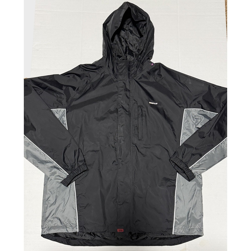 CATERPILLAR - Men's Full Zip Black Hooded Lined‎ Windbreaker Jacket - X-Large XL
